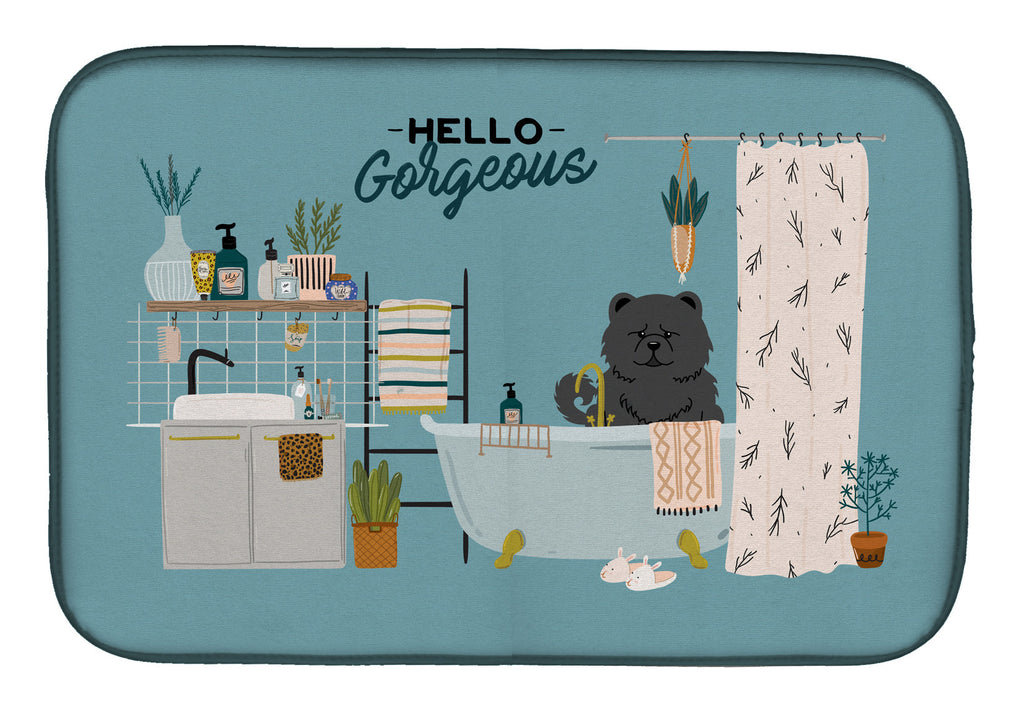 Black Chow Chow in Bathtub Dish Drying Mat Absorbent Dish Drying Mat Pad for Kitchen Counter Dish Drainer Mat for Countertop, 14 x 21", Multicolor