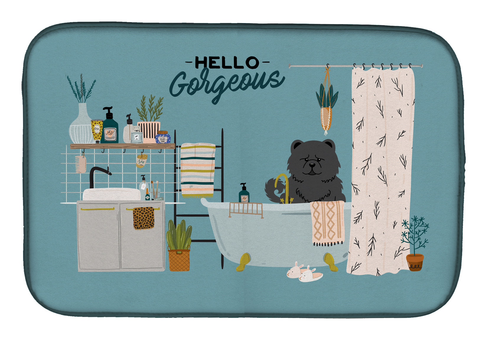 Black Chow Chow in Bathtub Dish Drying Mat Absorbent Dish Drying Mat Pad for Kitchen Counter Dish Drainer Mat for Countertop, 14 x 21", Multicolor