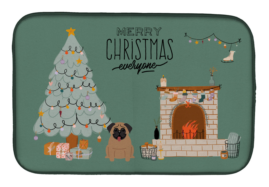Brown Pug Christmas Everyone Dish Drying Mat Absorbent Dish Drying Mat Pad for Kitchen Counter Dish Drainer Mat for Countertop, 14 x 21", Multicolor