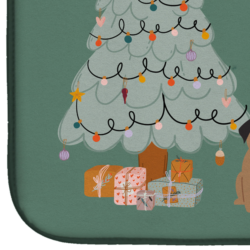 Brown Pug Christmas Everyone Dish Drying Mat Absorbent Dish Drying Mat Pad for Kitchen Counter Dish Drainer Mat for Countertop, 14 x 21", Multicolor