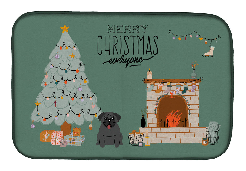 Black Pug Christmas Everyone Dish Drying Mat Absorbent Dish Drying Mat Pad for Kitchen Counter Dish Drainer Mat for Countertop, 14 x 21", Multicolor