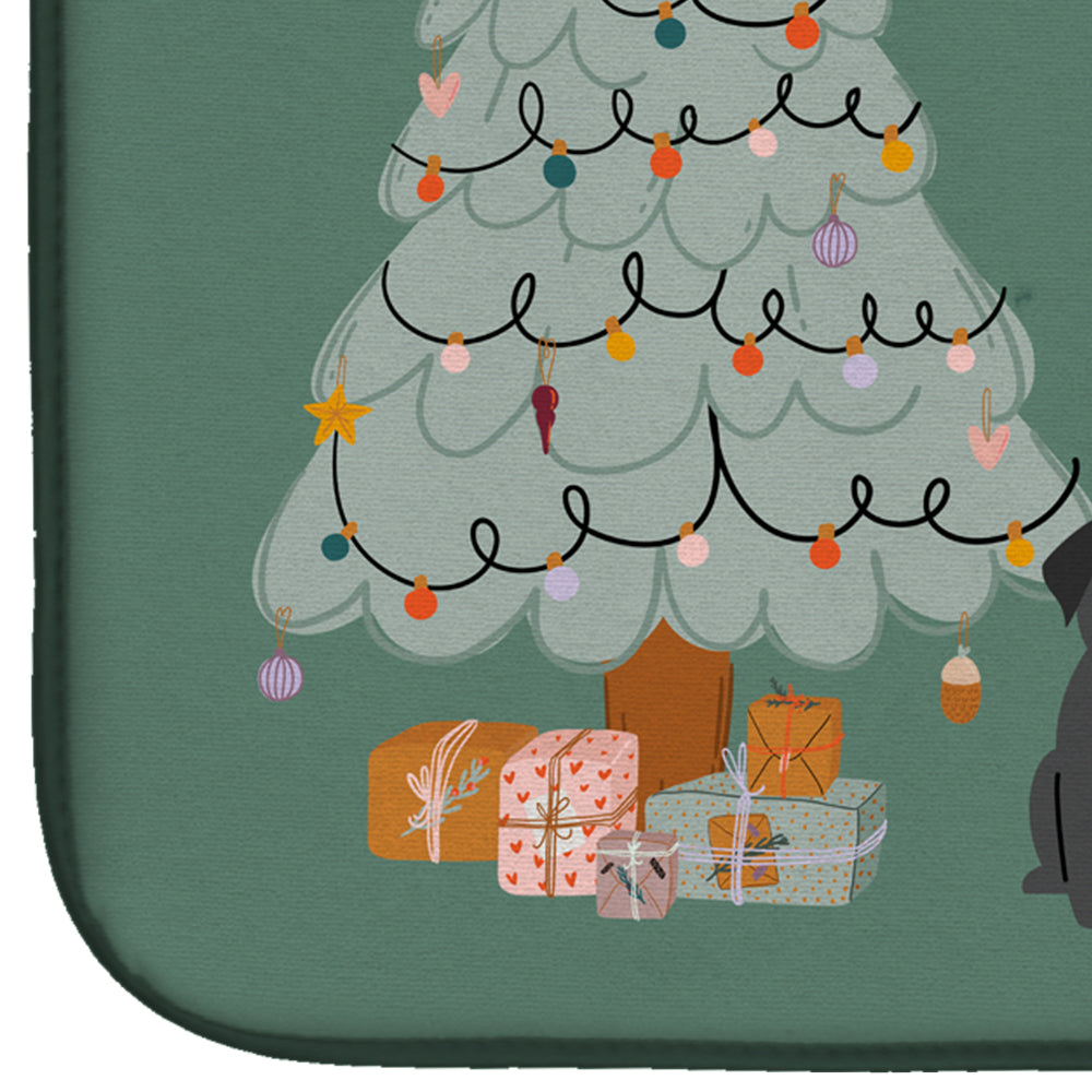 Black Pug Christmas Everyone Dish Drying Mat Absorbent Dish Drying Mat Pad for Kitchen Counter Dish Drainer Mat for Countertop, 14 x 21", Multicolor