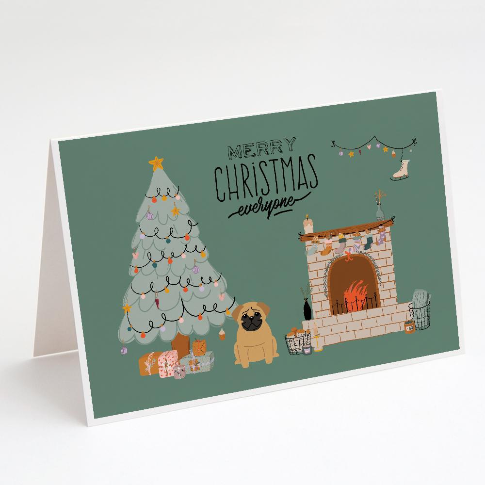 Brown Pug Christmas Everyone Greeting Cards Pack of 8 Blank Cards with Envelopes Whimsical A7 Size 5x7