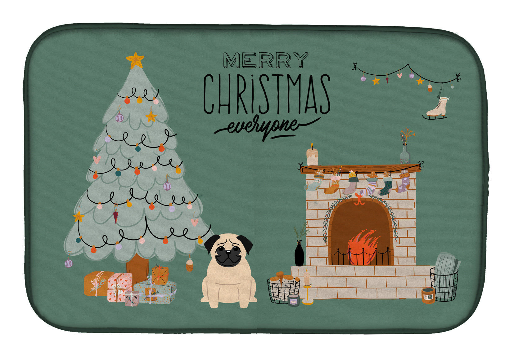 Fawn Pug Christmas Everyone Dish Drying Mat Absorbent Dish Drying Mat Pad for Kitchen Counter Dish Drainer Mat for Countertop, 14 x 21", Multicolor