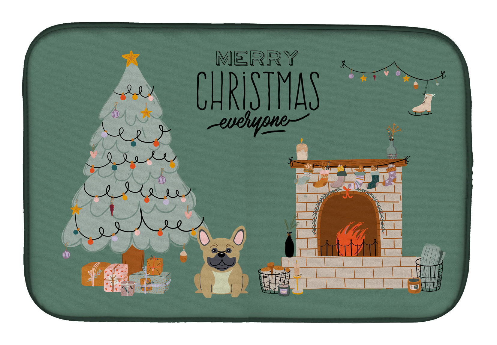 Cream French Bulldog Christmas Everyone Dish Drying Mat Absorbent Dish Drying Mat Pad for Kitchen Counter Dish Drainer Mat for Countertop, 14 x 21", Multicolor