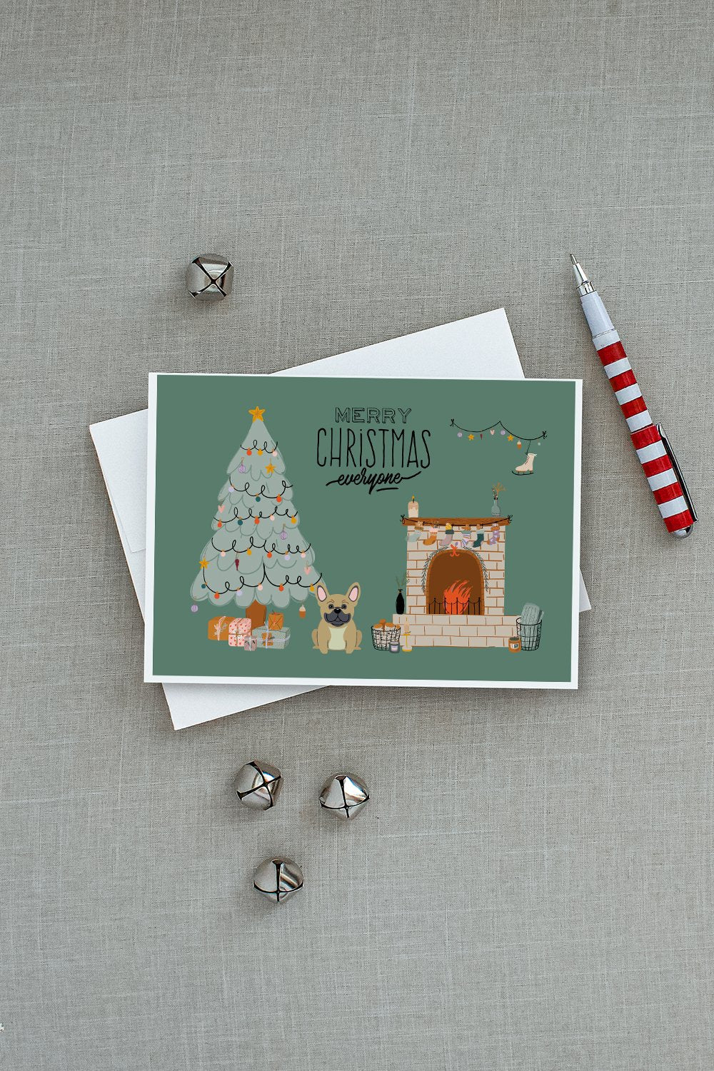Cream French Bulldog Christmas Everyone Greeting Cards Pack of 8 Blank Cards with Envelopes Whimsical A7 Size 5x7