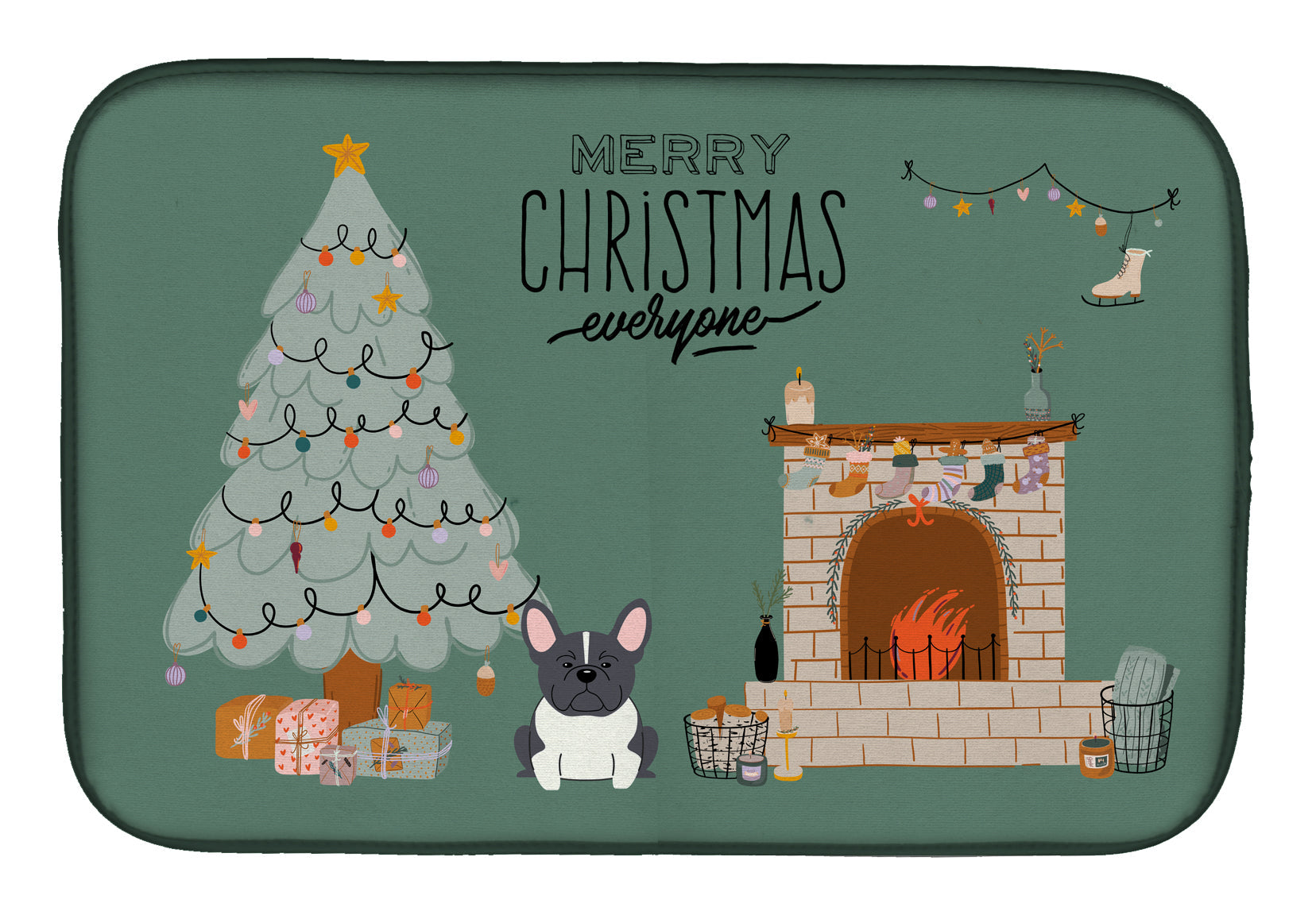 Black White French Bulldog Christmas Everyone Dish Drying Mat Absorbent Dish Drying Mat Pad for Kitchen Counter Dish Drainer Mat for Countertop, 14 x 21", Multicolor