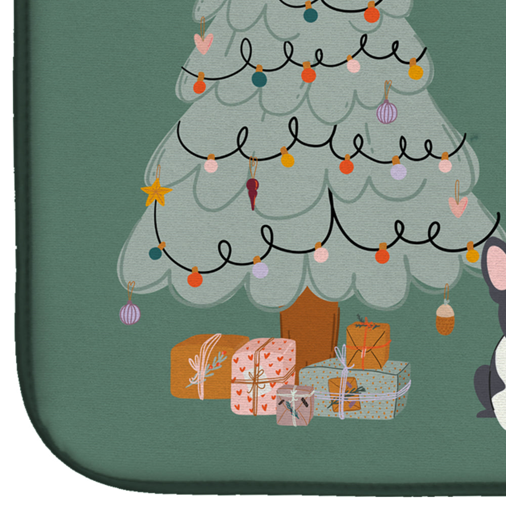 Black White French Bulldog Christmas Everyone Dish Drying Mat Absorbent Dish Drying Mat Pad for Kitchen Counter Dish Drainer Mat for Countertop, 14 x 21", Multicolor