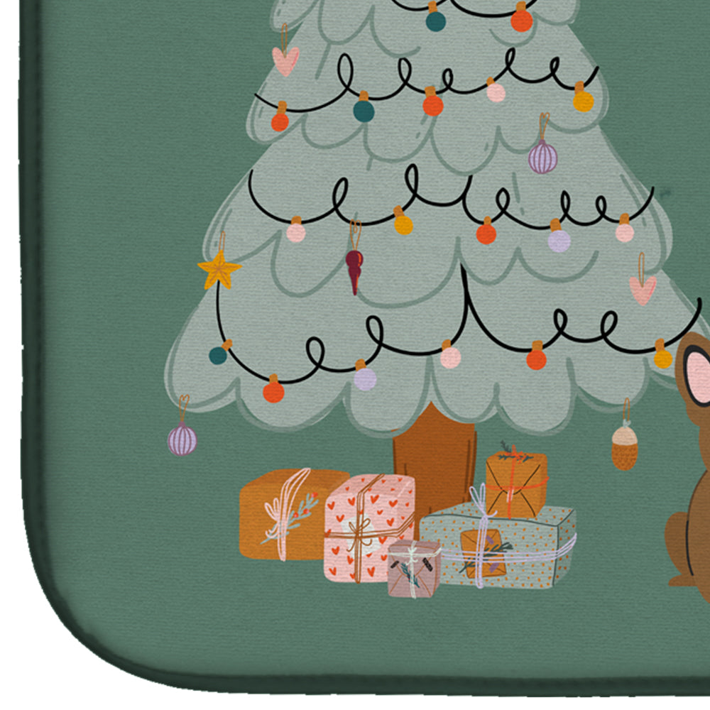 Brown French Bulldog Christmas Everyone Dish Drying Mat Absorbent Dish Drying Mat Pad for Kitchen Counter Dish Drainer Mat for Countertop, 14 x 21", Multicolor