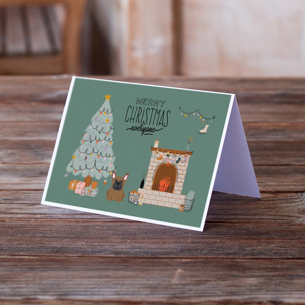 Brown French Bulldog Christmas Everyone Greeting Cards Pack of 8 Blank Cards with Envelopes Whimsical A7 Size 5x7