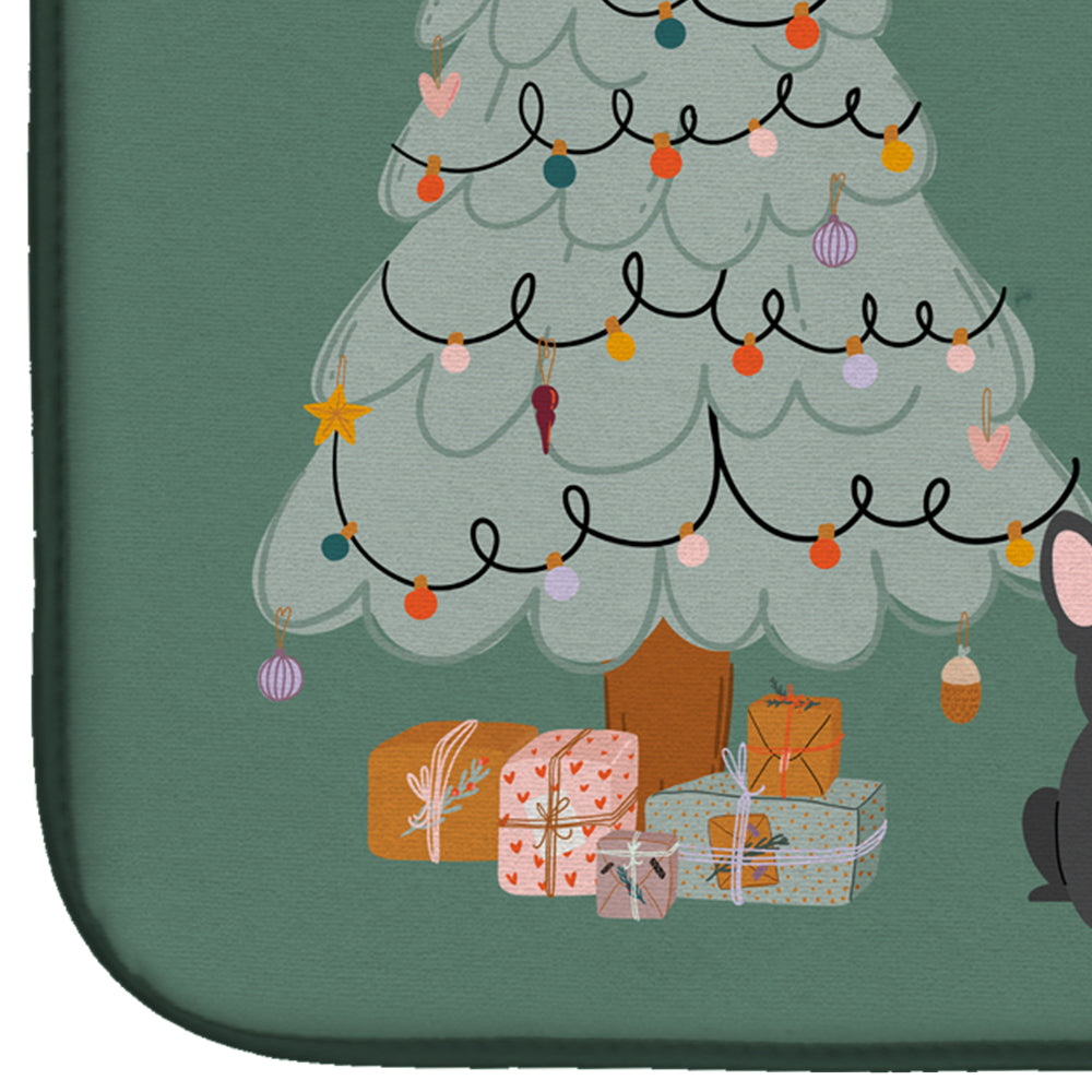 Black French Bulldog Christmas Everyone Dish Drying Mat Absorbent Dish Drying Mat Pad for Kitchen Counter Dish Drainer Mat for Countertop, 14 x 21", Multicolor