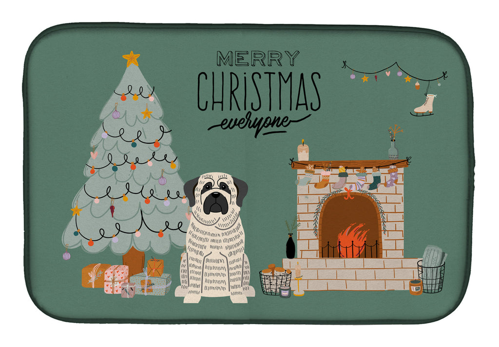 White Mastiff Brindle Christmas Everyone Dish Drying Mat Absorbent Dish Drying Mat Pad for Kitchen Counter Dish Drainer Mat for Countertop, 14 x 21", Multicolor