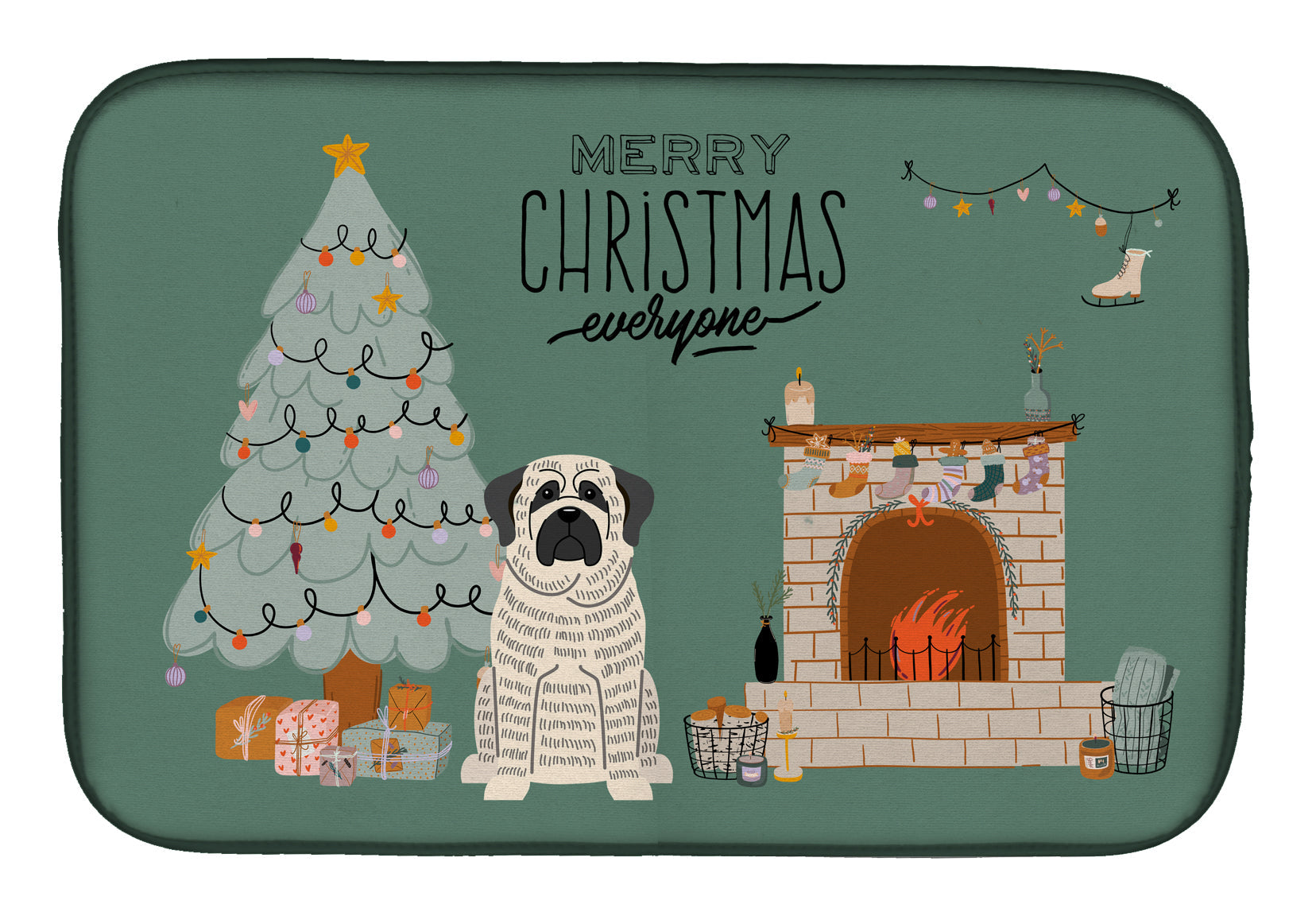 White Mastiff Brindle Christmas Everyone Dish Drying Mat Absorbent Dish Drying Mat Pad for Kitchen Counter Dish Drainer Mat for Countertop, 14 x 21", Multicolor
