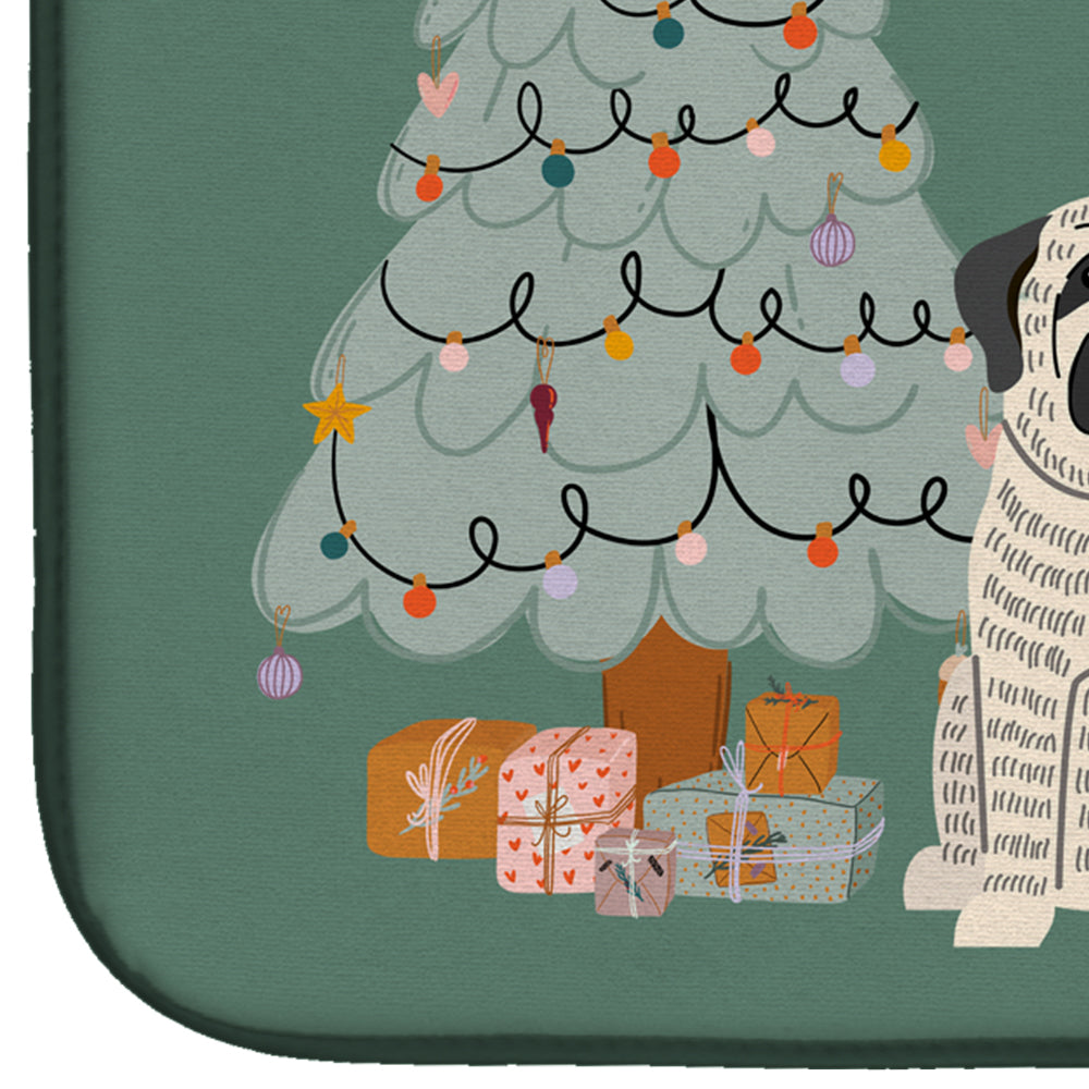 White Mastiff Brindle Christmas Everyone Dish Drying Mat Absorbent Dish Drying Mat Pad for Kitchen Counter Dish Drainer Mat for Countertop, 14 x 21", Multicolor