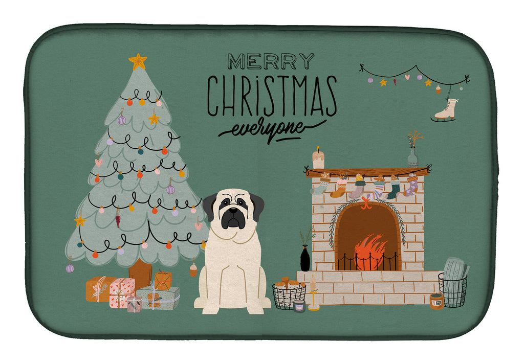 White Mastiff Christmas Everyone Dish Drying Mat Absorbent Dish Drying Mat Pad for Kitchen Counter Dish Drainer Mat for Countertop, 14 x 21", Multicolor