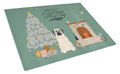 White Mastiff Christmas Everyone Cutting Board Tempered Glass Kitchen Cutting Surface, Heat Resistant Chopping, Non-Slip Feet, Food Prep & Serving