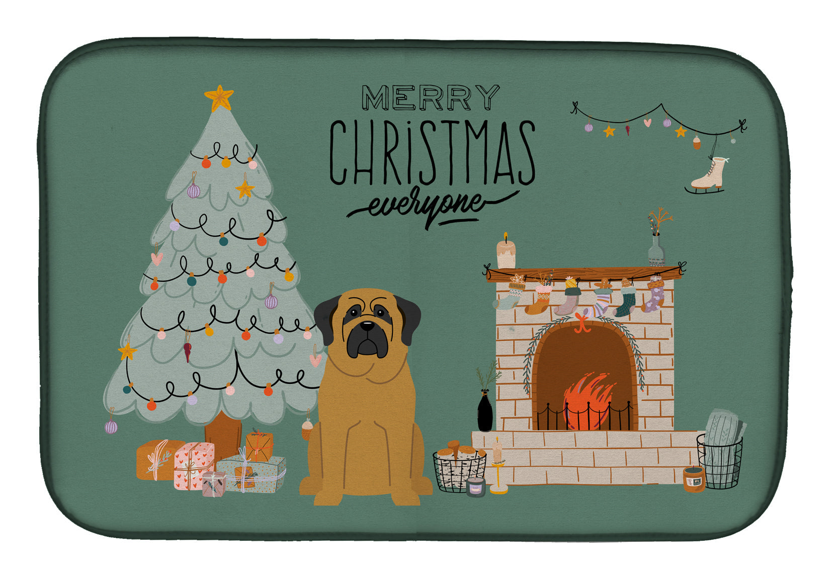 Mastiff Christmas Everyone Dish Drying Mat Absorbent Dish Drying Mat Pad for Kitchen Counter Dish Drainer Mat for Countertop, 14 x 21", Multicolor