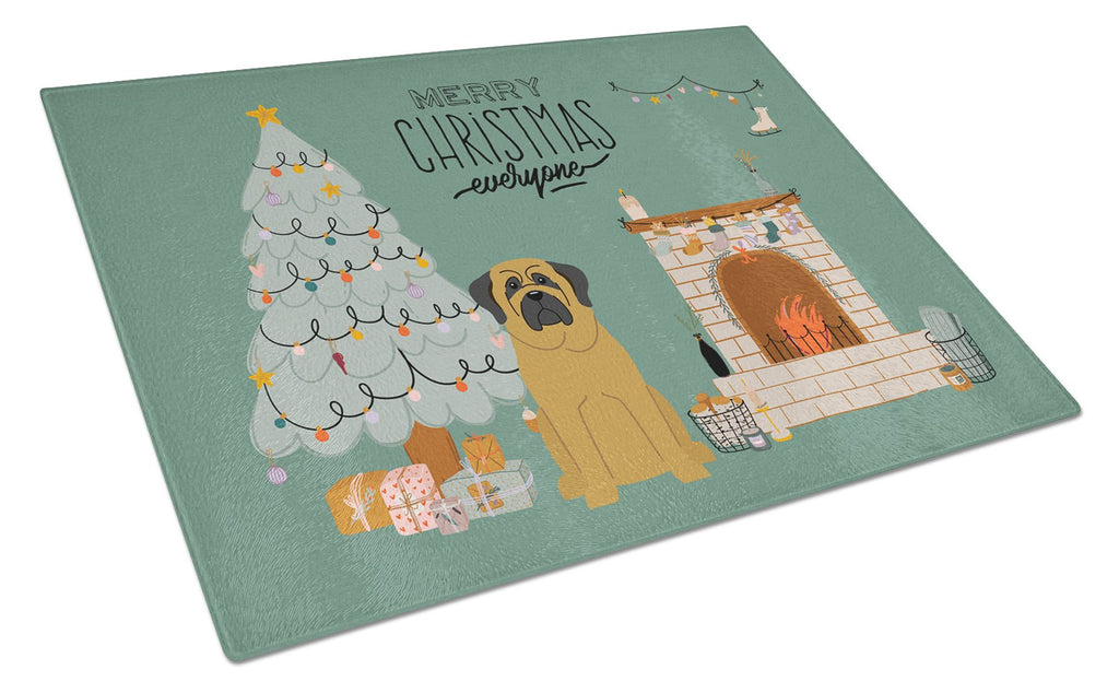 Mastiff Christmas Everyone Cutting Board Tempered Glass Kitchen Cutting Surface, Heat Resistant Chopping, Non-Slip Feet, Food Prep & Serving