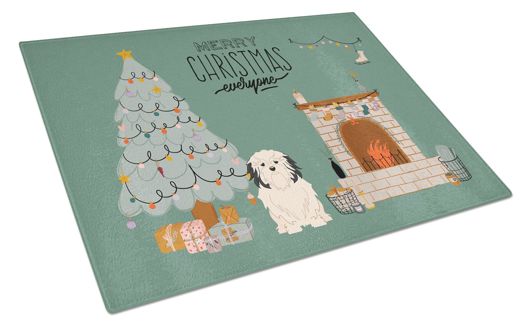 Lowchen Christmas Everyone Cutting Board Tempered Glass Kitchen Cutting Surface, Heat Resistant Chopping, Non-Slip Feet, Food Prep & Serving