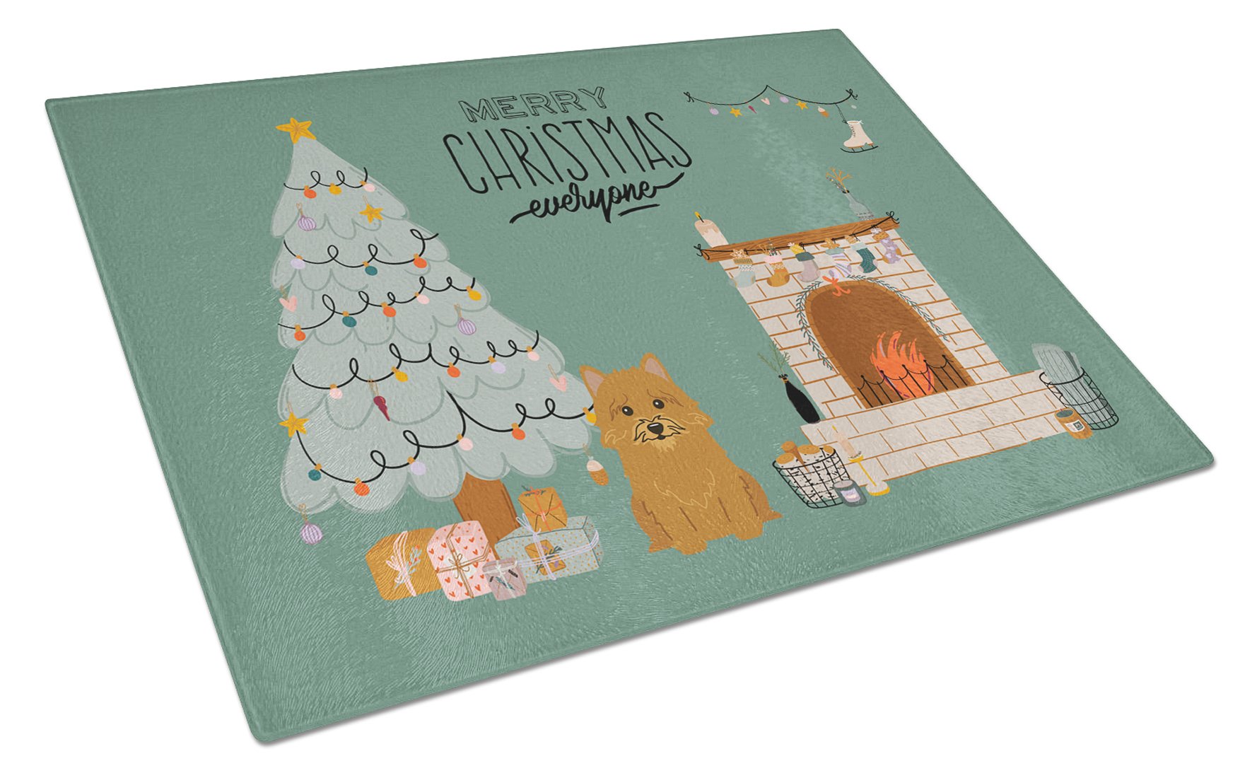 Norwich Terrier Christmas Everyone Cutting Board Tempered Glass Kitchen Cutting Surface, Heat Resistant Chopping, Non-Slip Feet, Food Prep & Serving