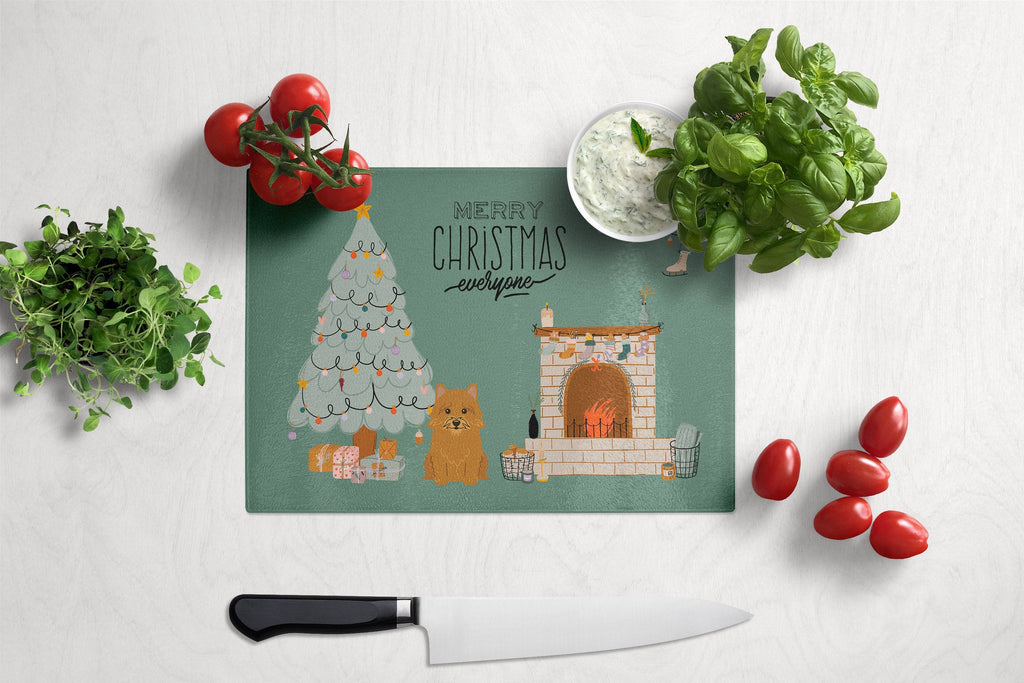 Norwich Terrier Christmas Everyone Cutting Board Tempered Glass Kitchen Cutting Surface, Heat Resistant Chopping, Non-Slip Feet, Food Prep & Serving
