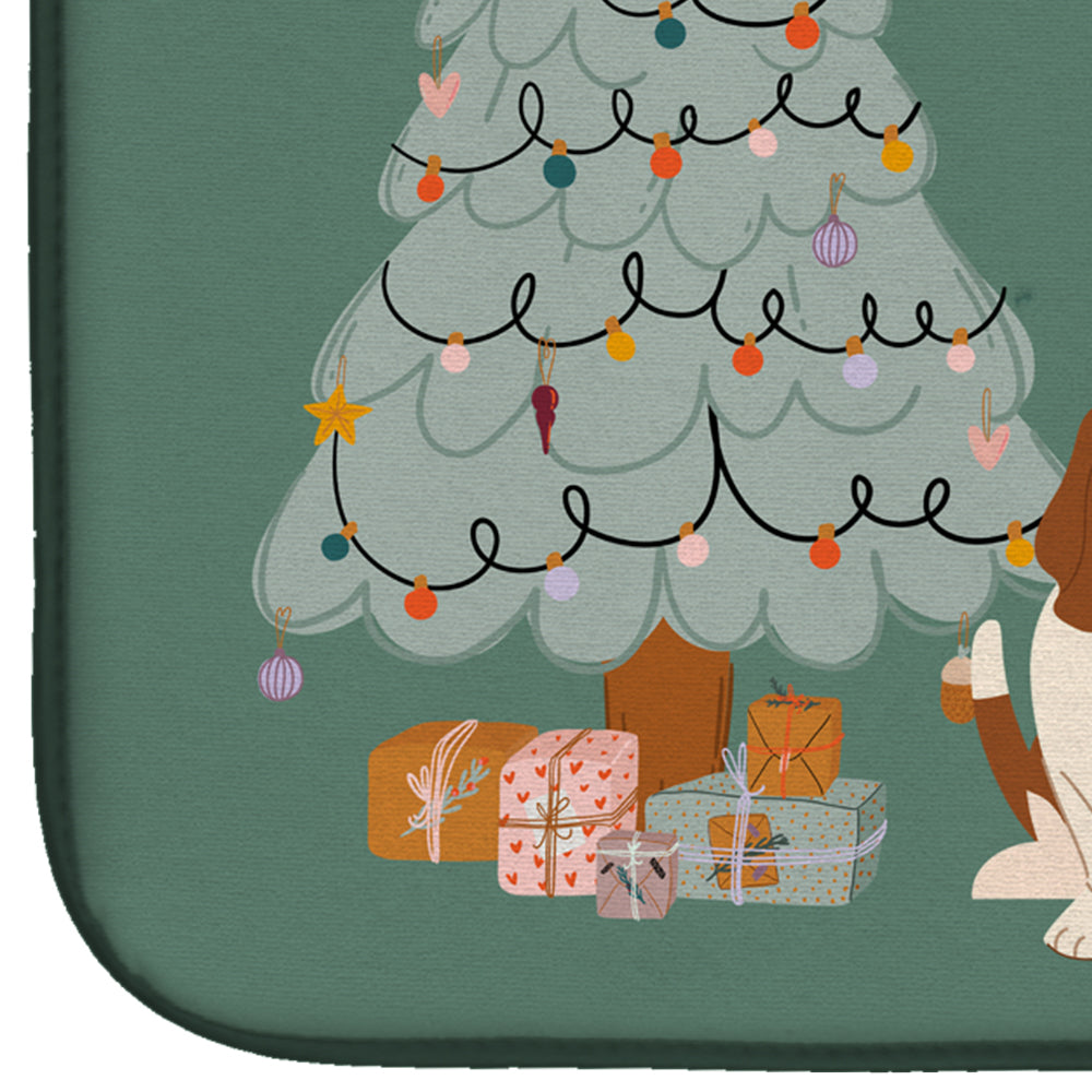 Basset Hound Christmas Everyone Dish Drying Mat Absorbent Dish Drying Mat Pad for Kitchen Counter Dish Drainer Mat for Countertop, 14 x 21", Multicolor