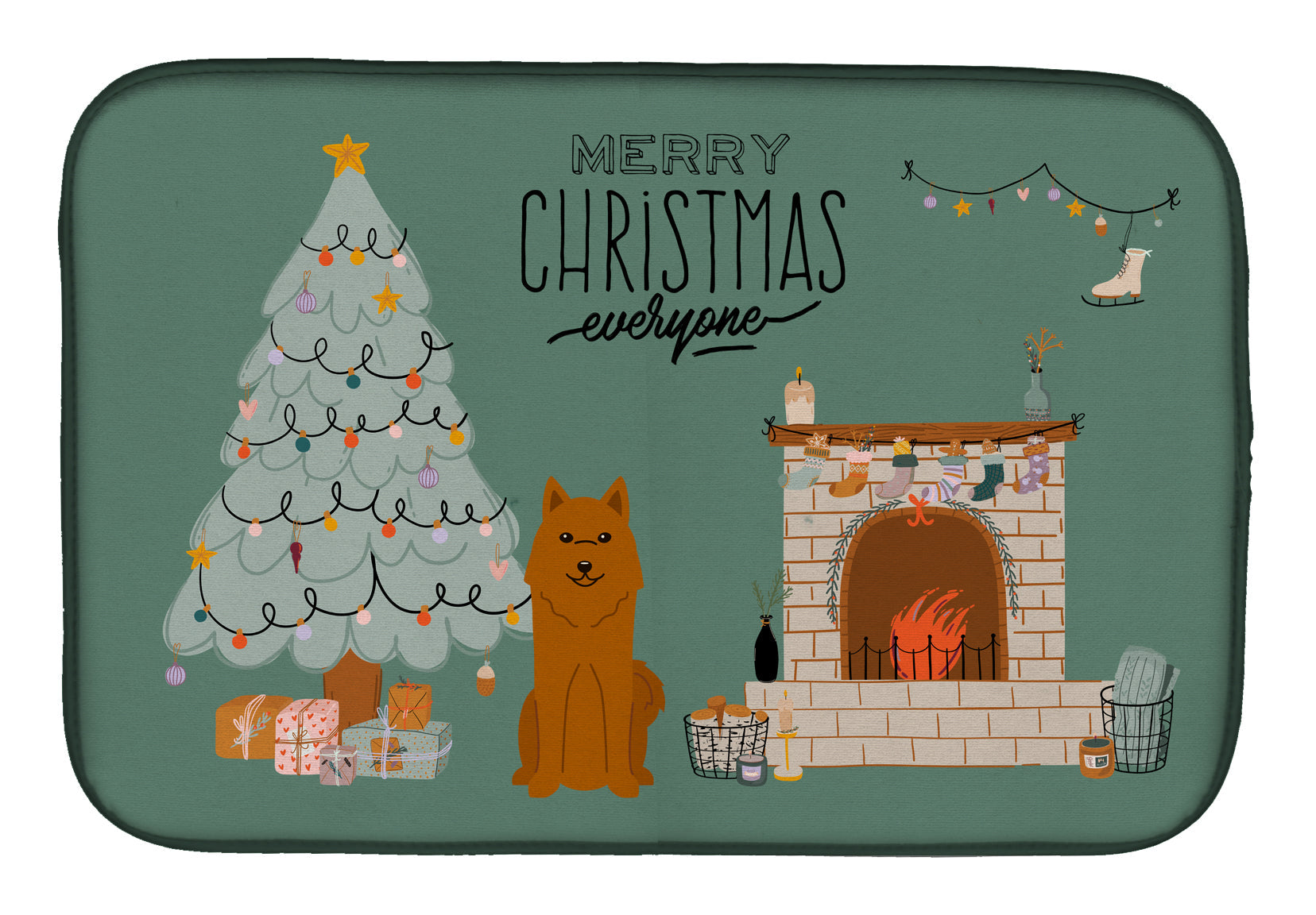 Karelian Bear Dog Christmas Everyone Dish Drying Mat Absorbent Dish Drying Mat Pad for Kitchen Counter Dish Drainer Mat for Countertop, 14 x 21", Multicolor