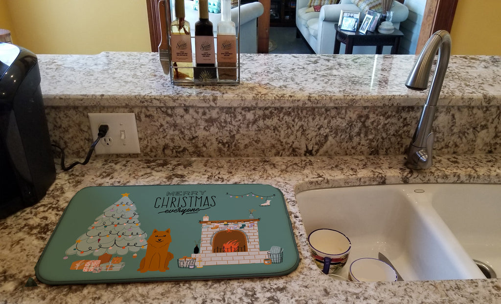 Karelian Bear Dog Christmas Everyone Dish Drying Mat Absorbent Dish Drying Mat Pad for Kitchen Counter Dish Drainer Mat for Countertop, 14 x 21", Multicolor