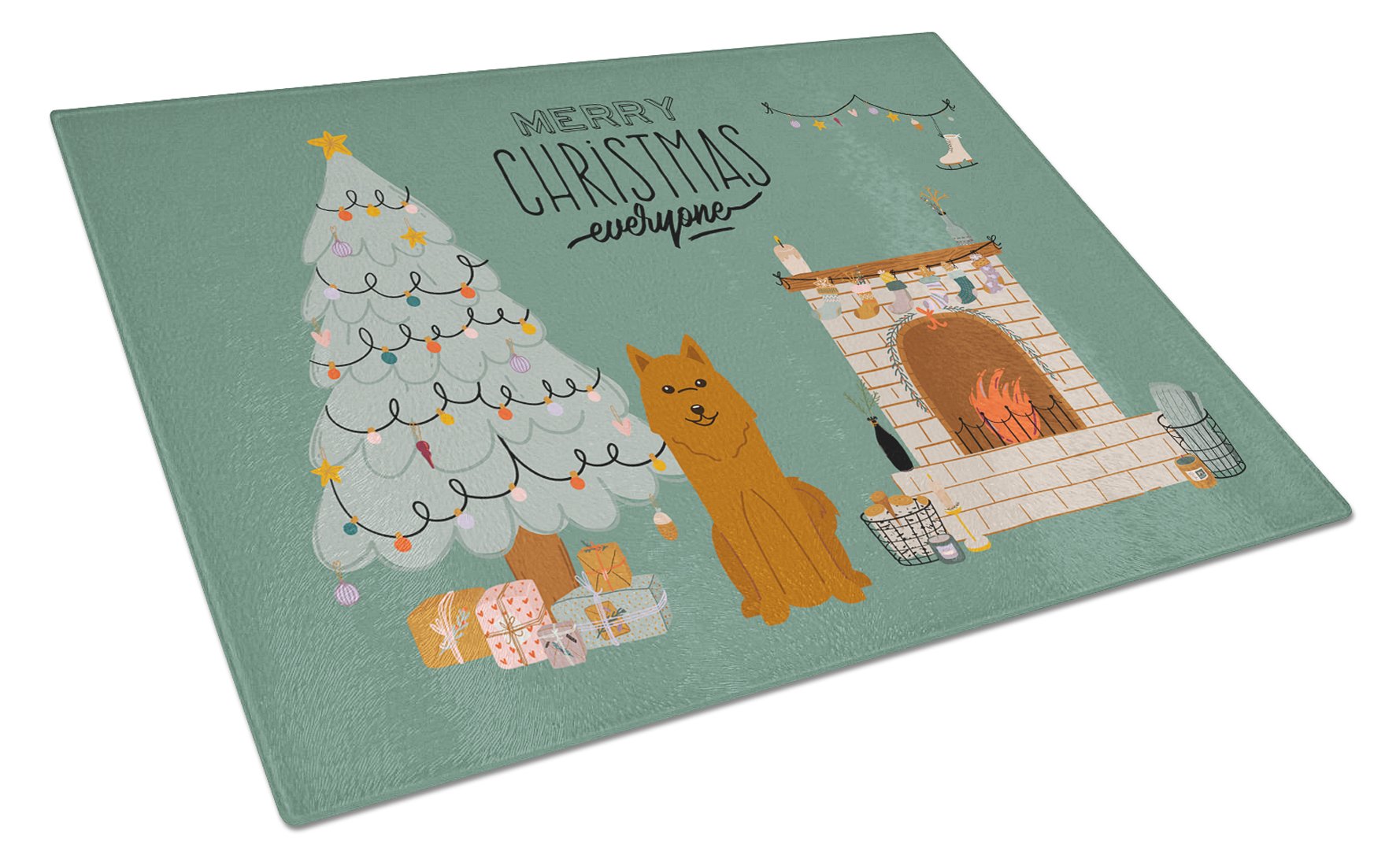 Karelian Bear Dog Christmas Everyone Cutting Board Tempered Glass Kitchen Cutting Surface, Heat Resistant Chopping, Non-Slip Feet, Food Prep & Serving