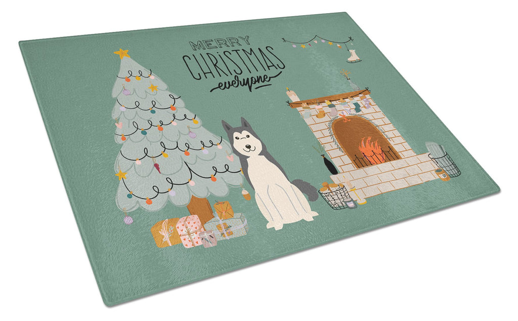 West Siberian Laika Spitz Christmas Everyone Cutting Board Tempered Glass Kitchen Cutting Surface, Heat Resistant Chopping, Non-Slip Feet, Food Prep & Serving