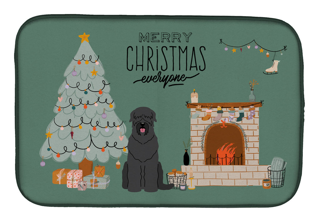 Black Russian Terrier Christmas Everyone Dish Drying Mat Absorbent Dish Drying Mat Pad for Kitchen Counter Dish Drainer Mat for Countertop, 14 x 21", Multicolor
