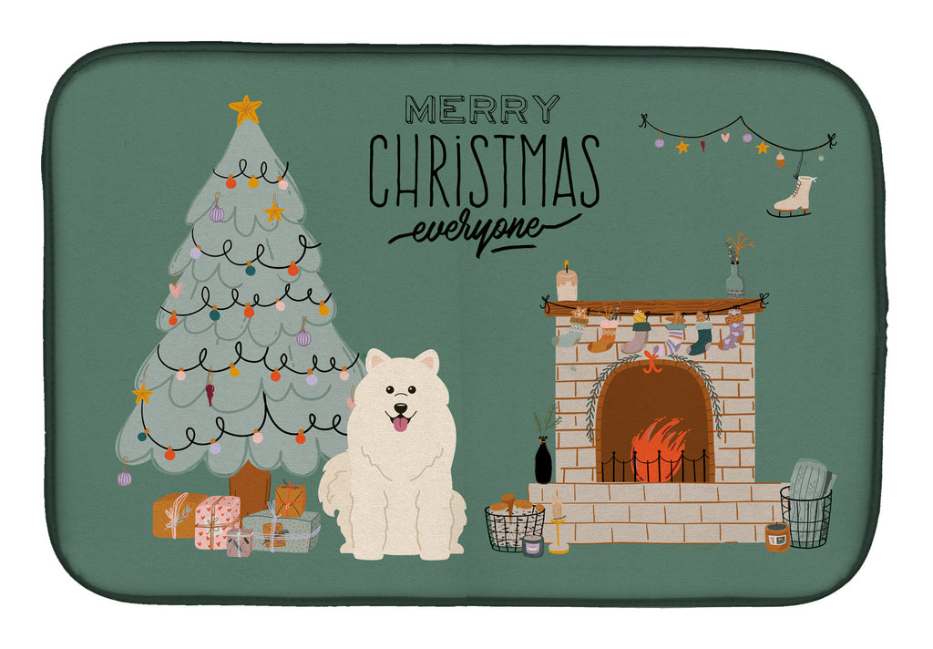 Samoyed Christmas Everyone Dish Drying Mat Absorbent Dish Drying Mat Pad for Kitchen Counter Dish Drainer Mat for Countertop, 14 x 21", Multicolor