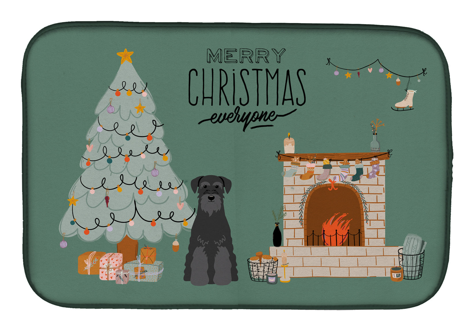 Black Standard Schnauzer Christmas Everyone Dish Drying Mat Absorbent Dish Drying Mat Pad for Kitchen Counter Dish Drainer Mat for Countertop, 14 x 21", Multicolor