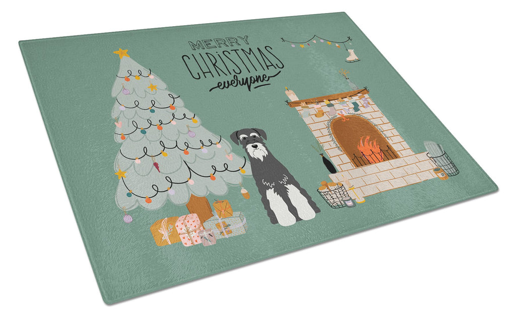 Salt and Pepper Standard Schnauzer Christmas Everyone Cutting Board Tempered Glass Kitchen Cutting Surface, Heat Resistant Chopping, Non-Slip Feet, Food Prep & Serving
