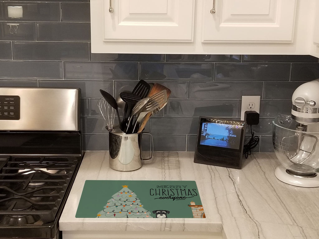 Salt and Pepper Standard Schnauzer Christmas Everyone Cutting Board Tempered Glass Kitchen Cutting Surface, Heat Resistant Chopping, Non-Slip Feet, Food Prep & Serving