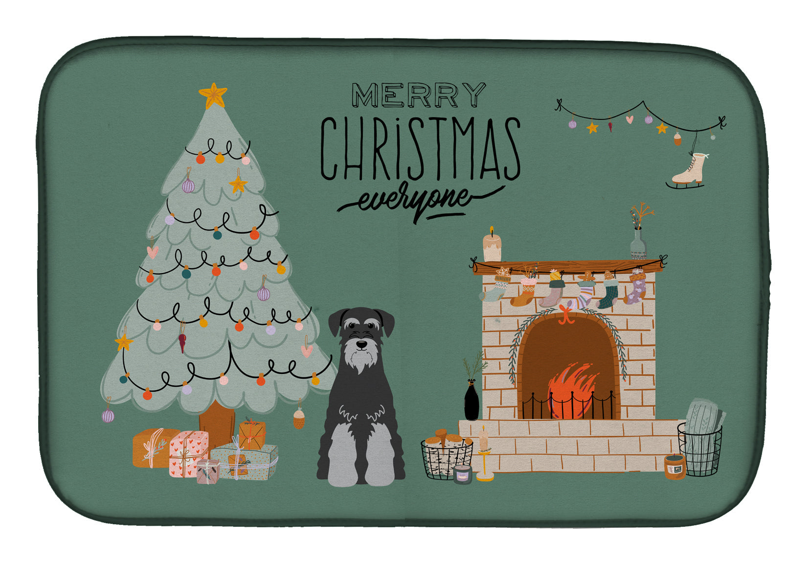 Black Grey Standard Schnauzer Christmas Everyone Dish Drying Mat Absorbent Dish Drying Mat Pad for Kitchen Counter Dish Drainer Mat for Countertop, 14 x 21", Multicolor