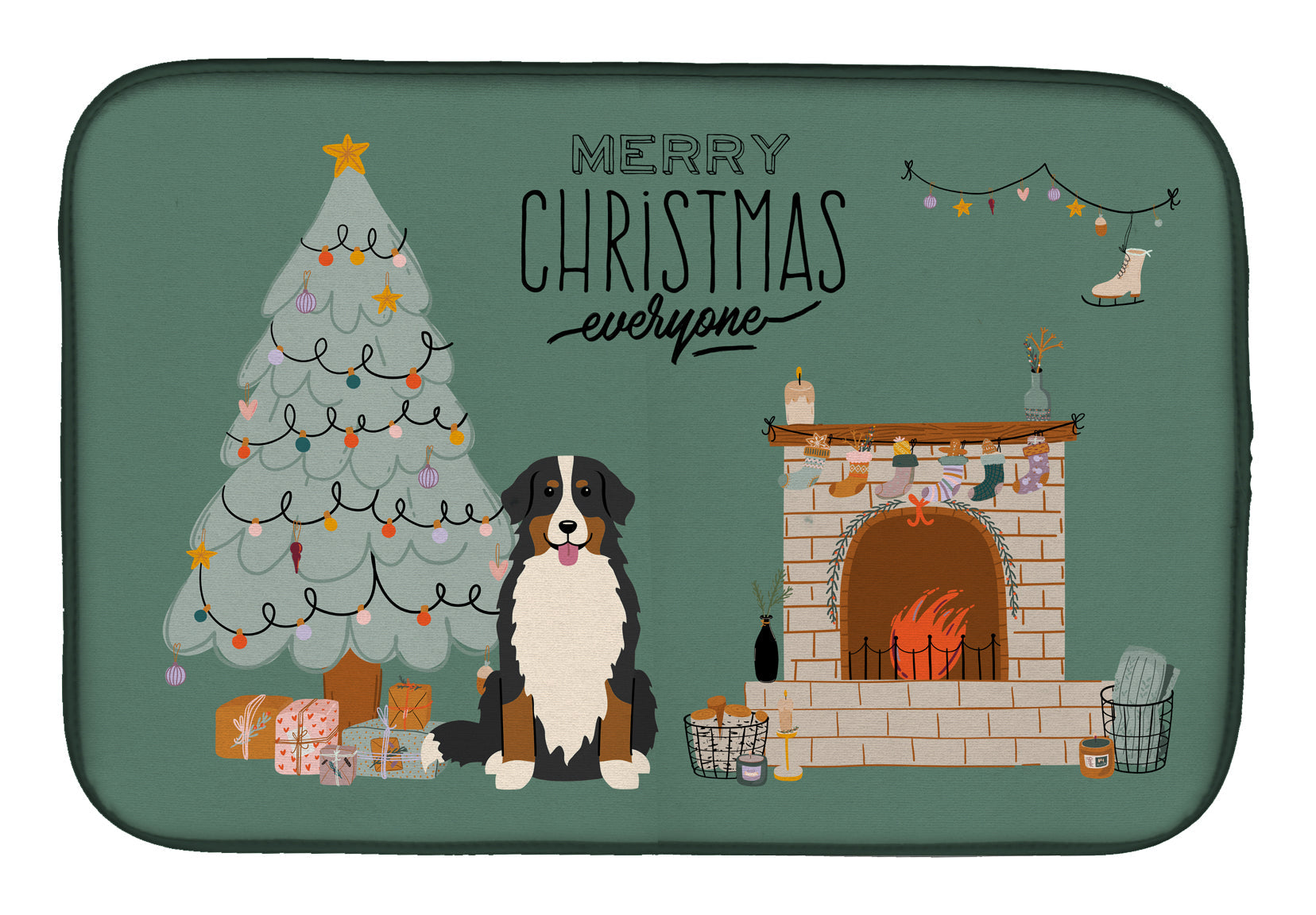 Bernese Mountain Dog Christmas Everyone Dish Drying Mat Absorbent Dish Drying Mat Pad for Kitchen Counter Dish Drainer Mat for Countertop, 14 x 21", Multicolor