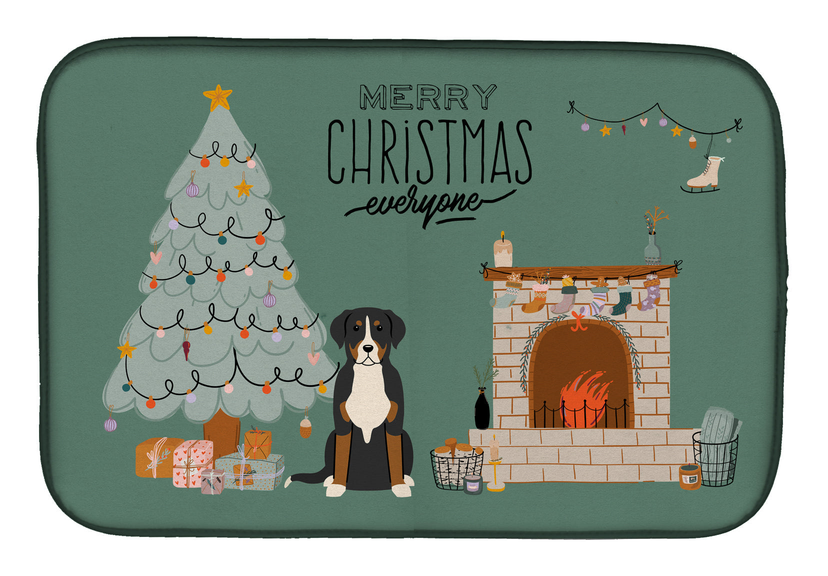 Greater Swiss Mountain Dog Christmas Everyone Dish Drying Mat Absorbent Dish Drying Mat Pad for Kitchen Counter Dish Drainer Mat for Countertop, 14 x 21", Multicolor