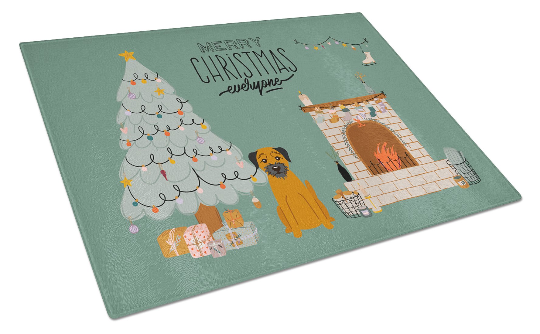 Border Terrier Christmas Everyone Cutting Board Tempered Glass Kitchen Cutting Surface, Heat Resistant Chopping, Non-Slip Feet, Food Prep & Serving