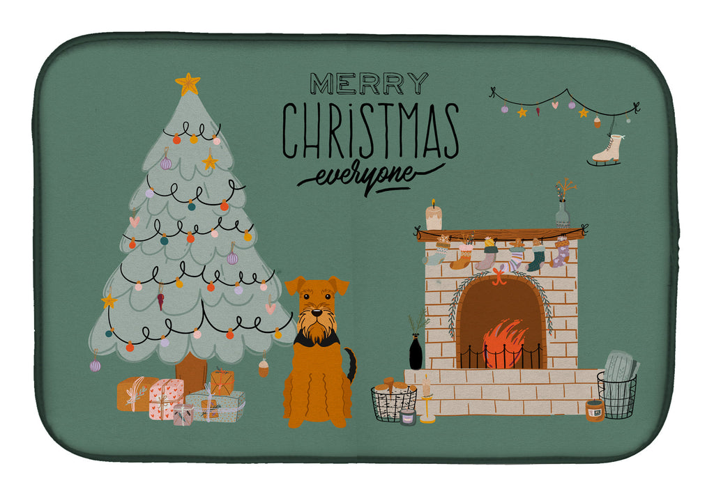 Airedale Christmas Everyone Dish Drying Mat Absorbent Dish Drying Mat Pad for Kitchen Counter Dish Drainer Mat for Countertop, 14 x 21", Multicolor