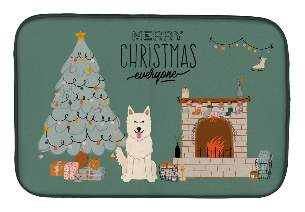 White German Shepherd Christmas Everyone Dish Drying Mat Absorbent Dish Drying Mat Pad for Kitchen Counter Dish Drainer Mat for Countertop, 14 x 21", Multicolor