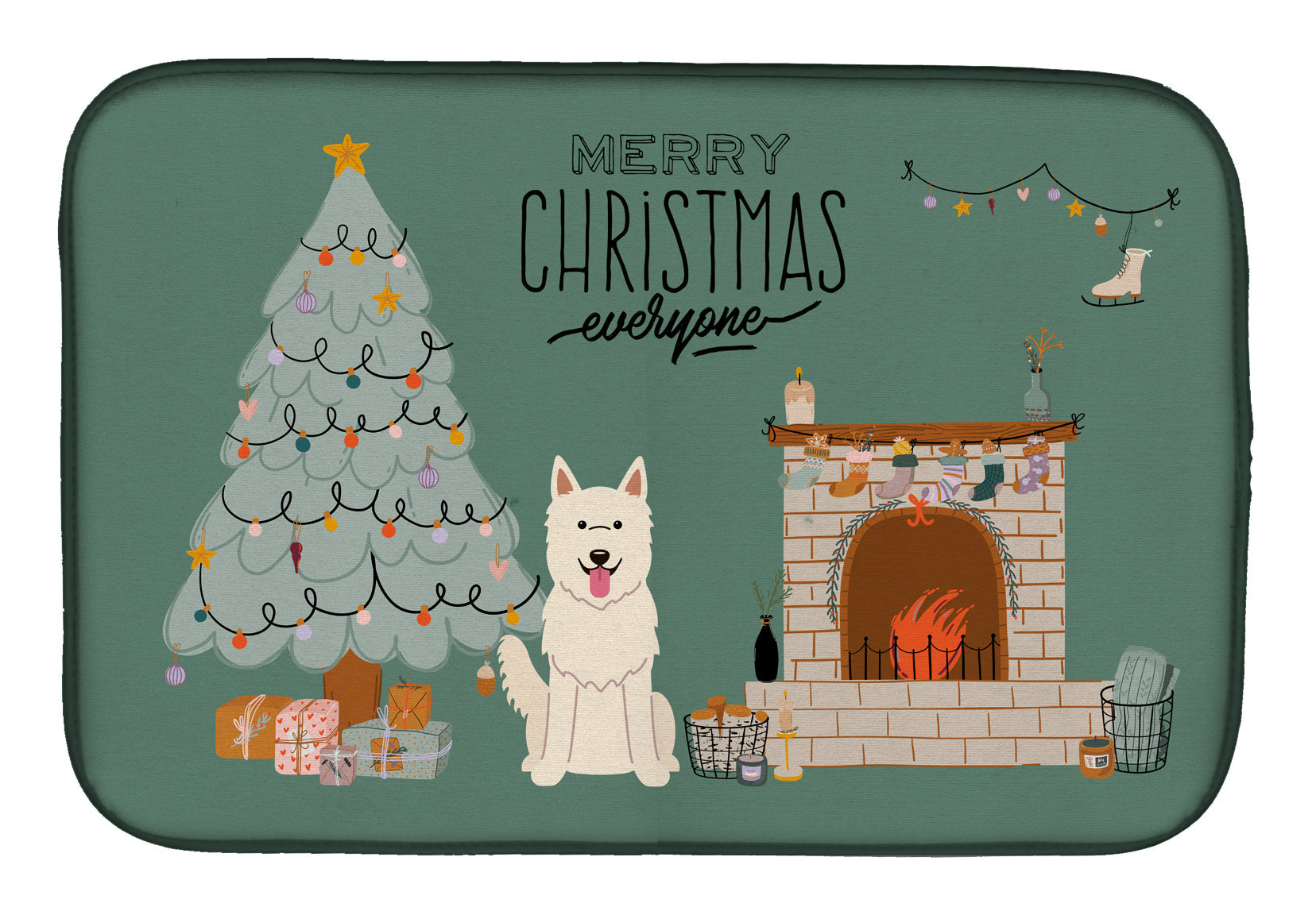White German Shepherd Christmas Everyone Dish Drying Mat Absorbent Dish Drying Mat Pad for Kitchen Counter Dish Drainer Mat for Countertop, 14 x 21", Multicolor