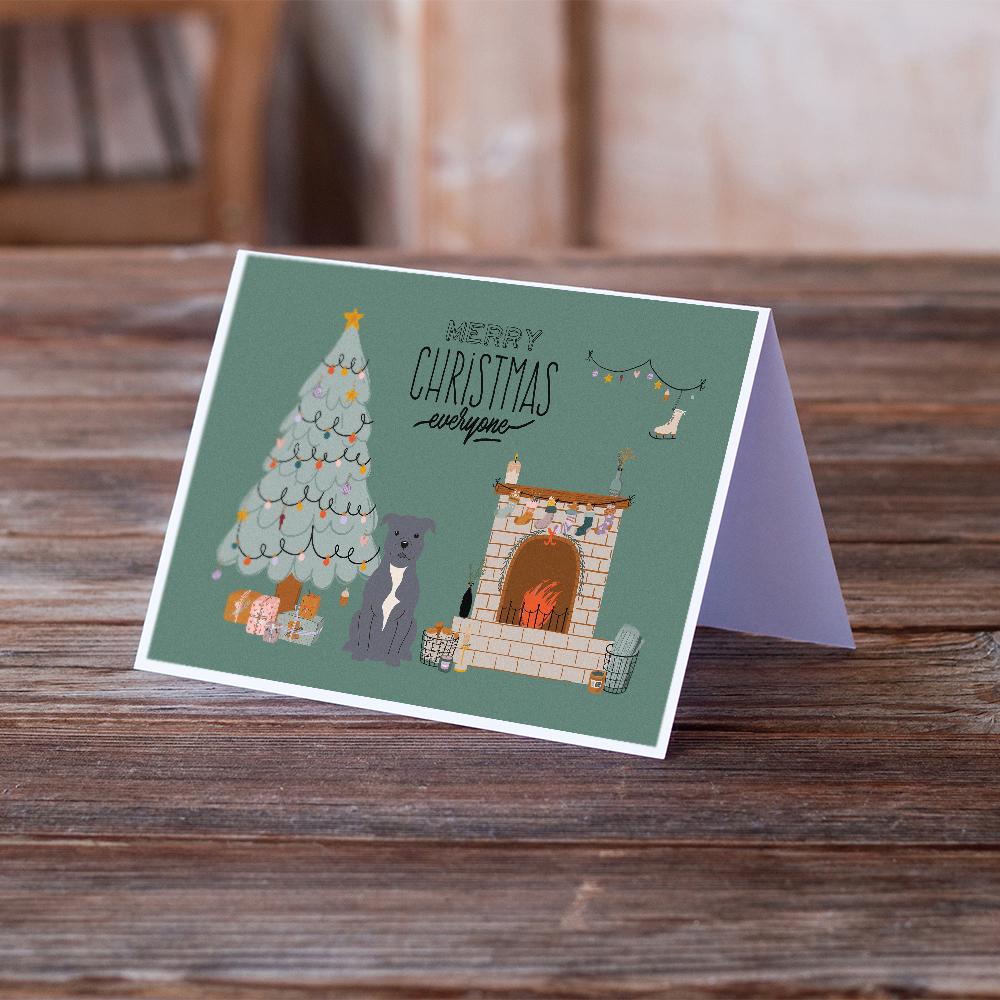 Blue Staffordshire Bull Terrier Christmas Everyone Greeting Cards Pack of 8 Blank Cards with Envelopes Whimsical A7 Size 5x7