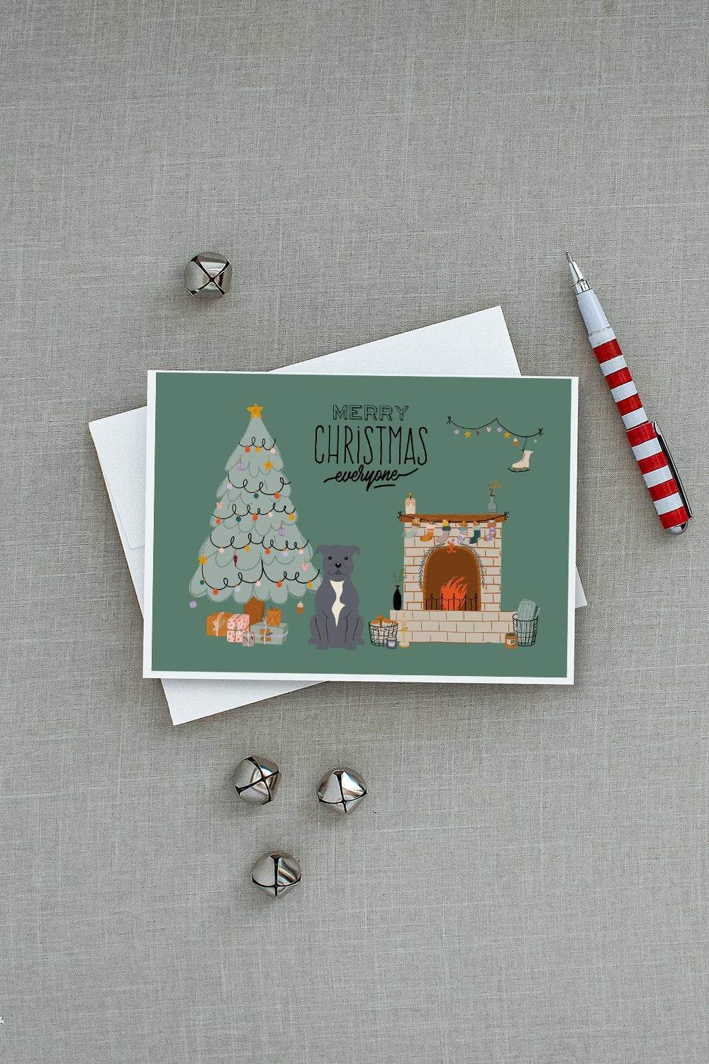 Blue Staffordshire Bull Terrier Christmas Everyone Greeting Cards Pack of 8 Blank Cards with Envelopes Whimsical A7 Size 5x7