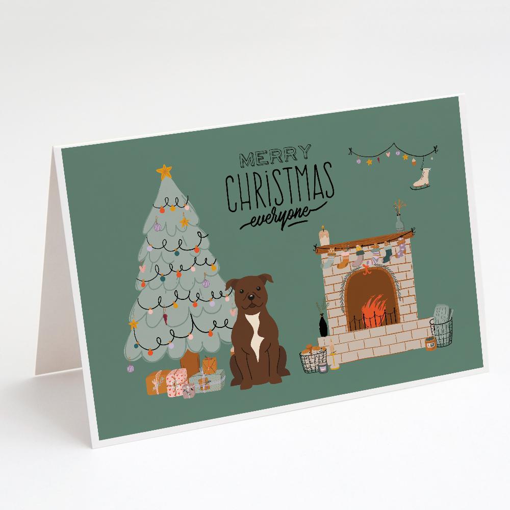 Chocolate Staffordshire Bull Terrier Christmas Everyone Greeting Cards Pack of 8 Blank Cards with Envelopes Whimsical A7 Size 5x7