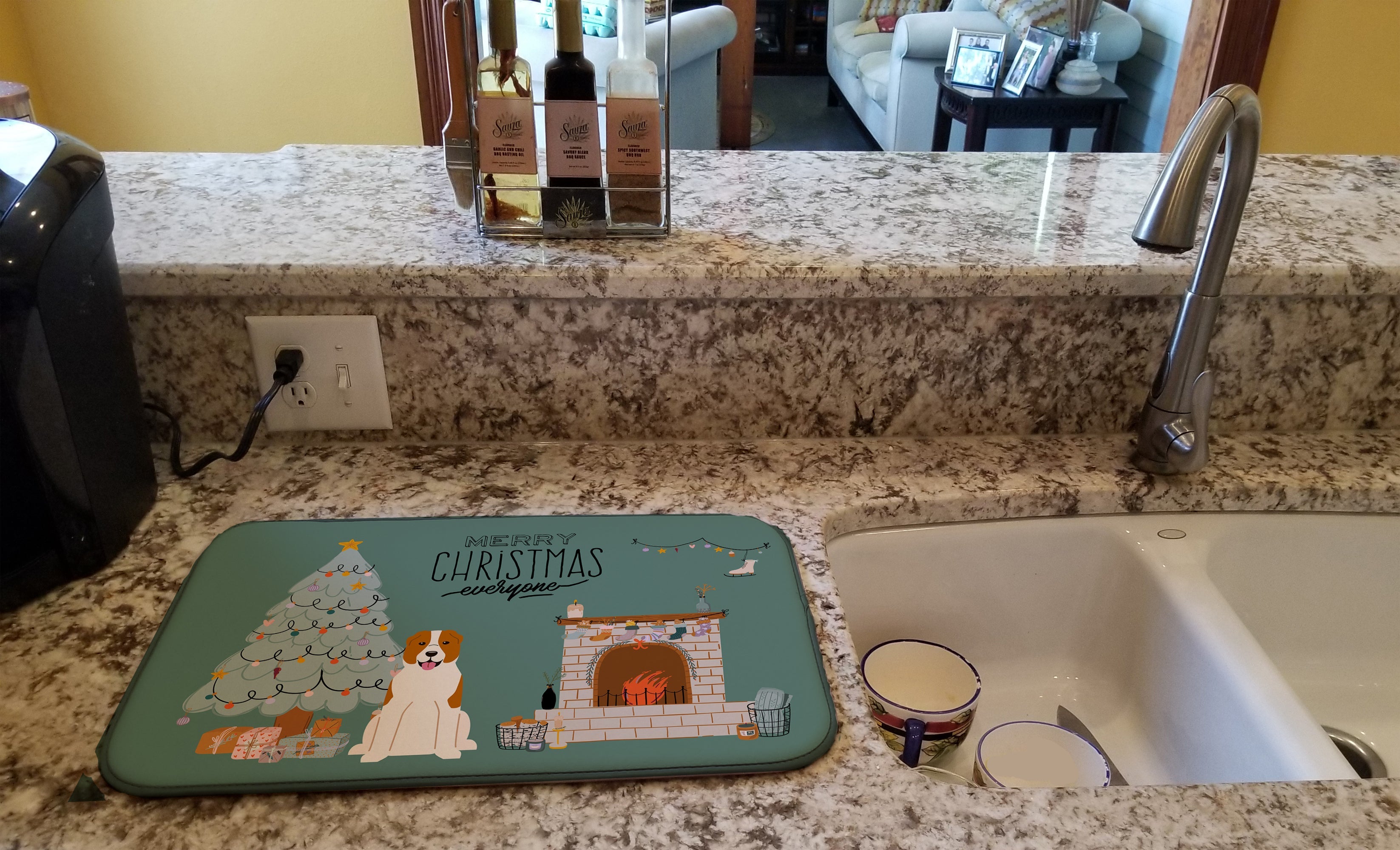 Central Asian Shepherd Dog Christmas Everyone Dish Drying Mat Absorbent Dish Drying Mat Pad for Kitchen Counter Dish Drainer Mat for Countertop, 14 x 21", Multicolor
