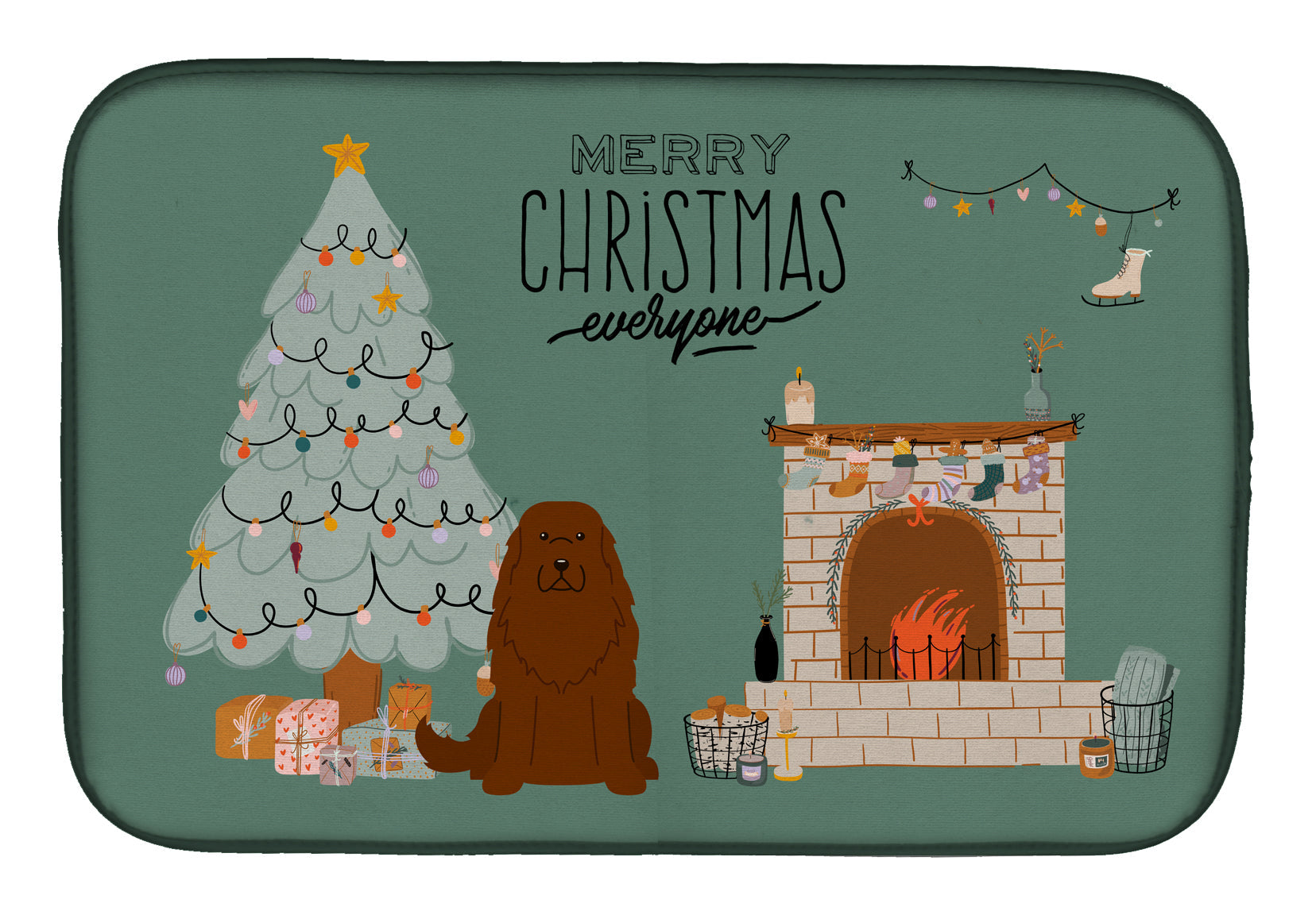 Caucasian Shepherd Dog Christmas Everyone Dish Drying Mat Absorbent Dish Drying Mat Pad for Kitchen Counter Dish Drainer Mat for Countertop, 14 x 21", Multicolor