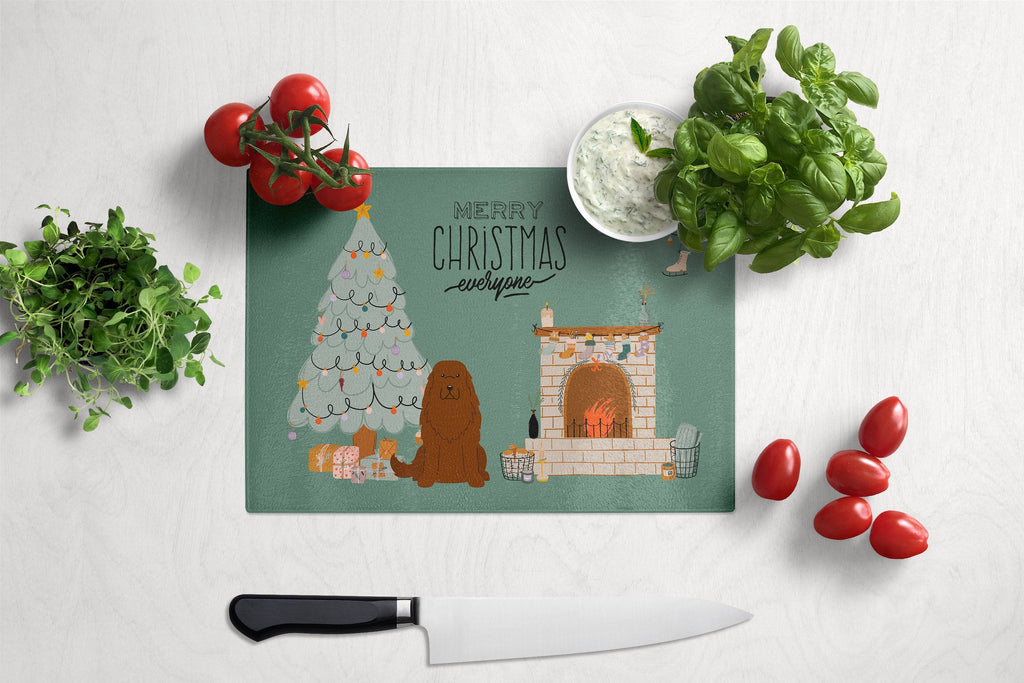 Caucasian Shepherd Dog Christmas Everyone Cutting Board Tempered Glass Kitchen Cutting Surface, Heat Resistant Chopping, Non-Slip Feet, Food Prep & Serving