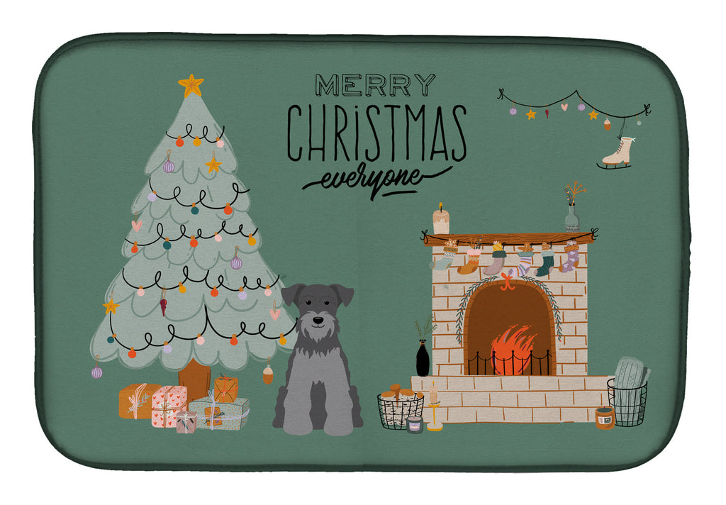 Black Silver Miniature Schnauzer Christmas Everyone Dish Drying Mat Absorbent Dish Drying Mat Pad for Kitchen Counter Dish Drainer Mat for Countertop, 14 x 21", Multicolor
