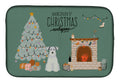 White Miniature Schnauzer Christmas Everyone Dish Drying Mat Absorbent Dish Drying Mat Pad for Kitchen Counter Dish Drainer Mat for Countertop, 14 x 21", Multicolor